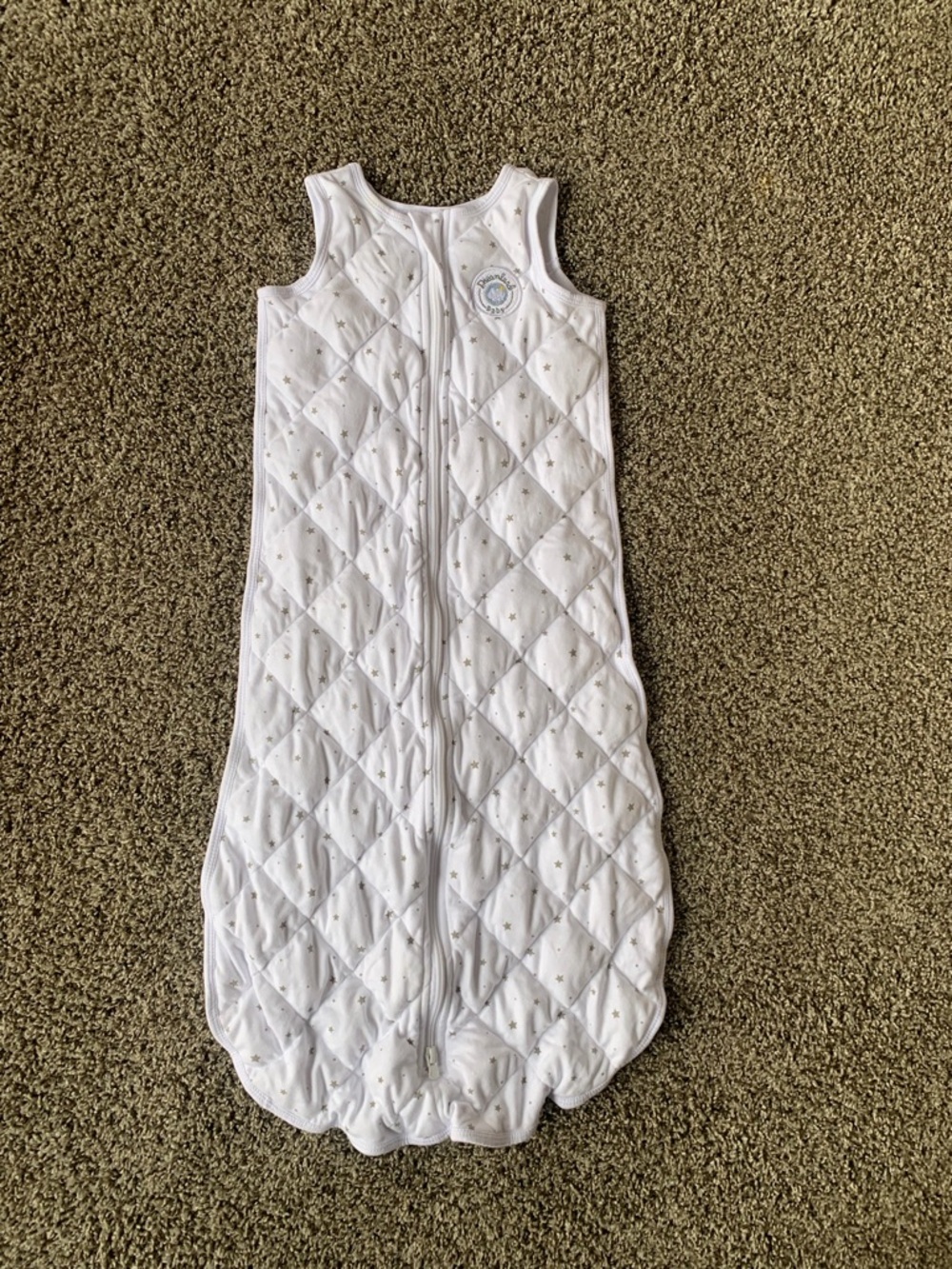 White Quilted Sleeveless Baby Sleep Sack - Soft Star Print
